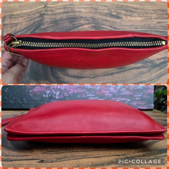 70s Coach Vintage Red Leather NYC Zip Clutch Portfolio w/ Wristlet - Picture 5 of 12